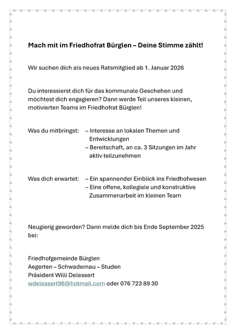 Inserat suchen neues Ratsmitglied Bürglen Inserat suchen neues Ratsmitglied Bürglen