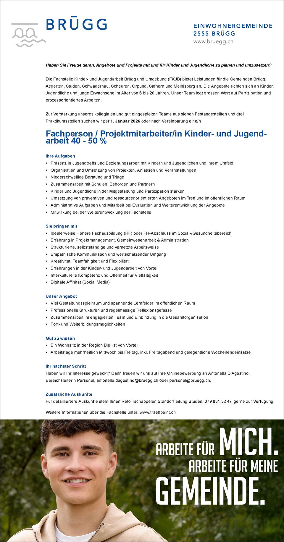 Fachperson ProjektmitarbeiterIN Kinder- und Jugendarbeit 40 - 50 