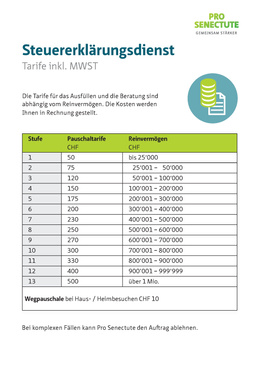 2024_Tarifblatt Steuererklärungsdienst_DE Pro Senectute: Steuererklärungdienst - Tarife