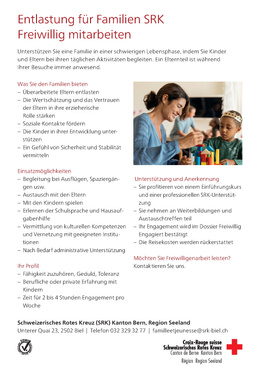SRK Seeland - Entlastung für Familien - Freiwillige gesucht Schweizerisches Rotes Kreuz: Entlastung für Familien: Freiwillige gesucht